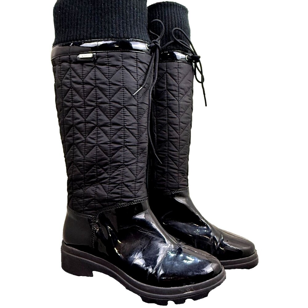 Rockport Cobb Hill Beth Waterproof Quilted Snow Boots Black Fleece Lug Sole 7.5